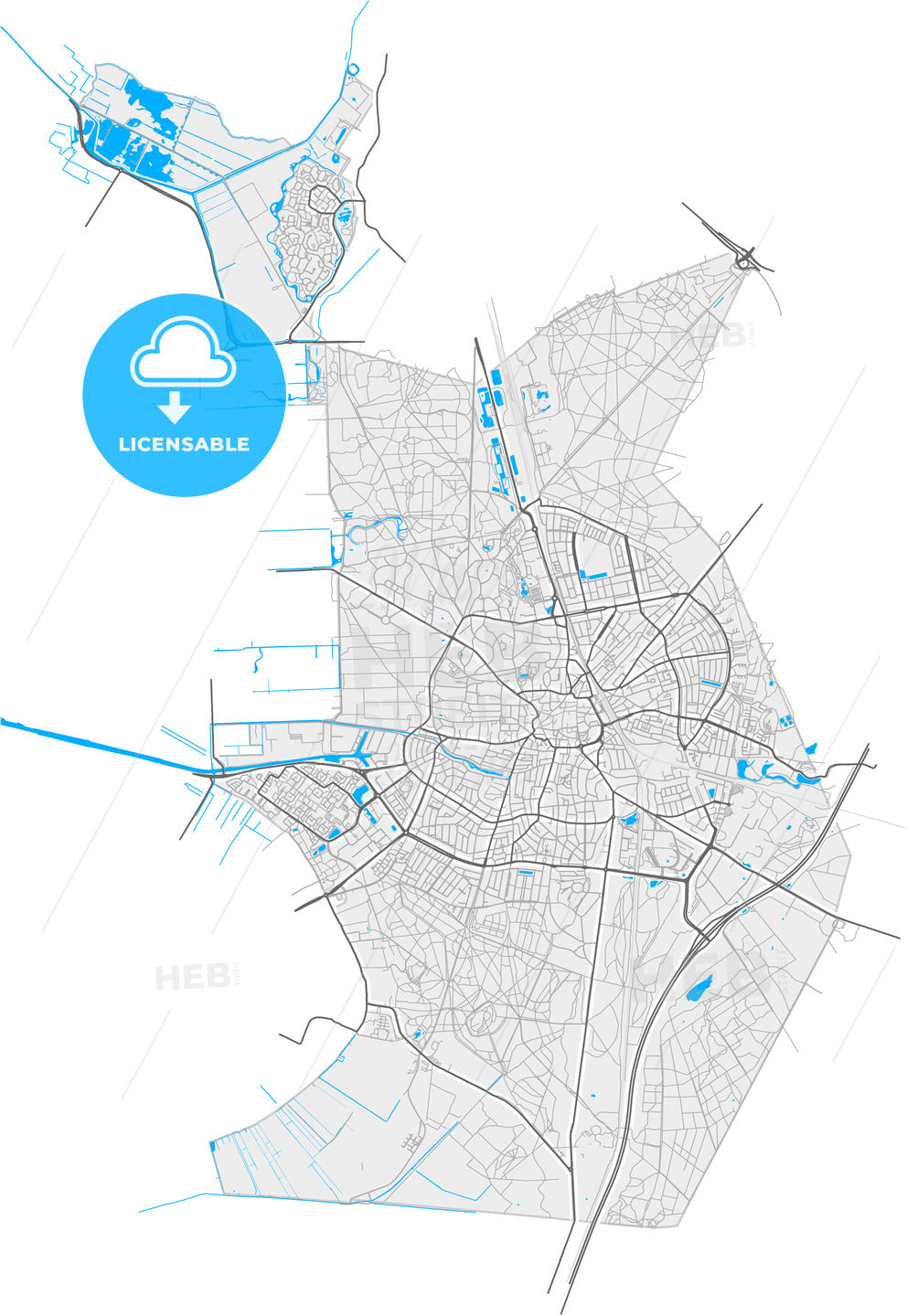 Hilversum, North Holland, Netherlands, high quality vector map