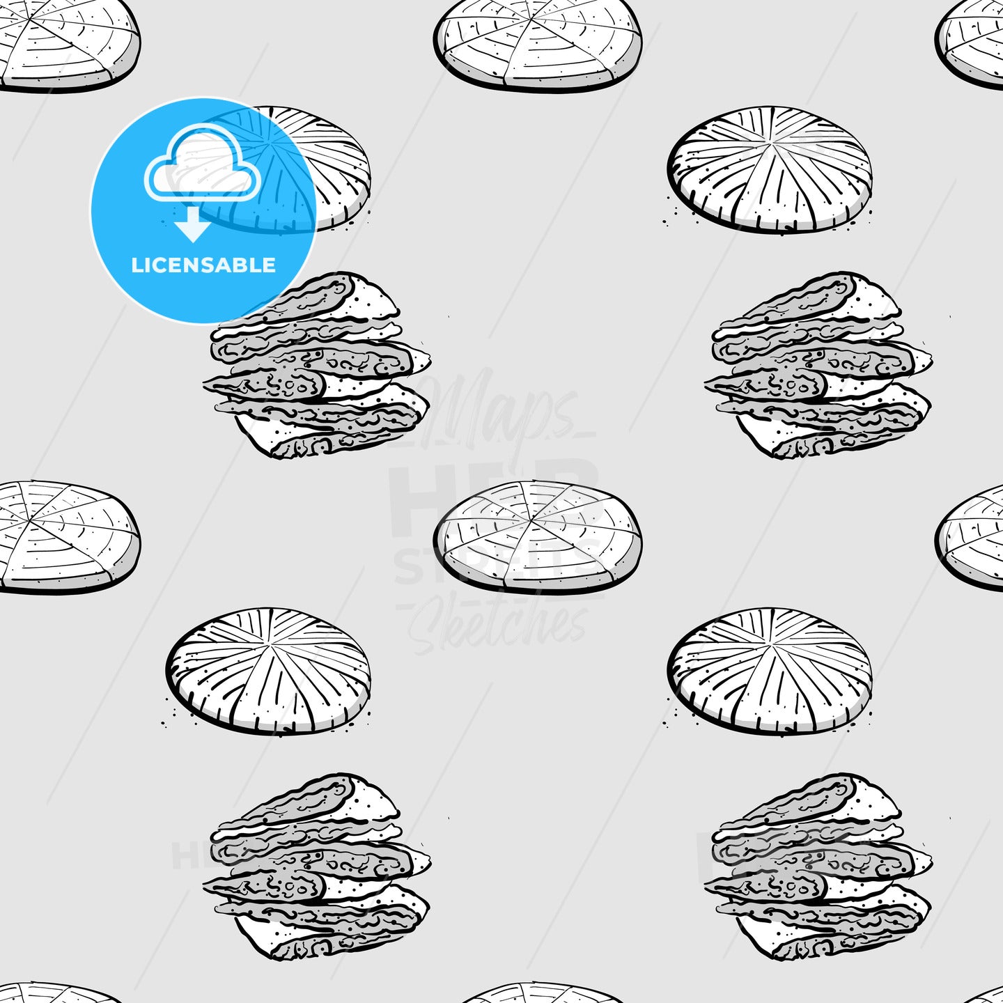 Himbasha seamless pattern greyscale drawing – instant download
