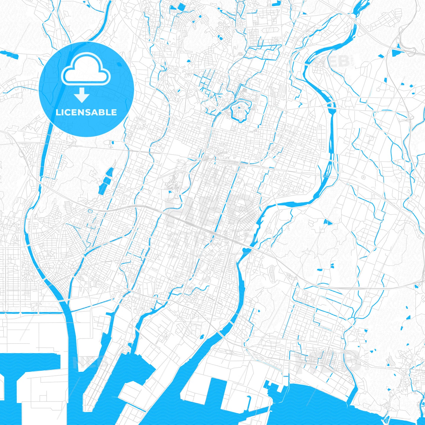 Himeji, Japan PDF vector map with water in focus