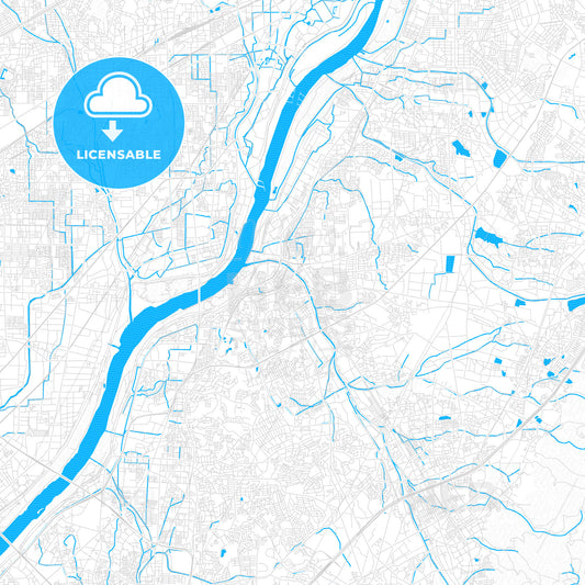 Hirakata, Japan PDF vector map with water in focus