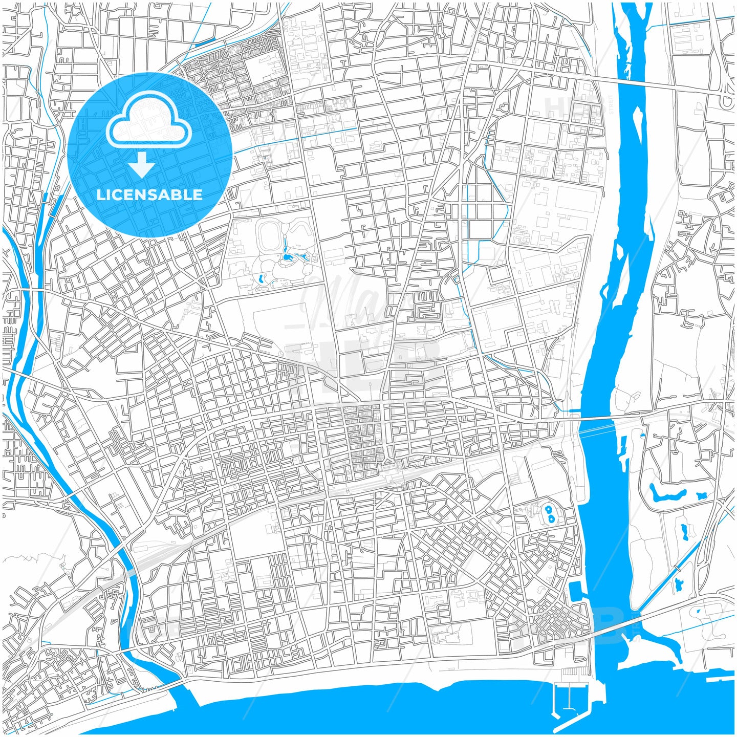 Hiratsuka, Kanagawa, Japan, city map with high quality roads.