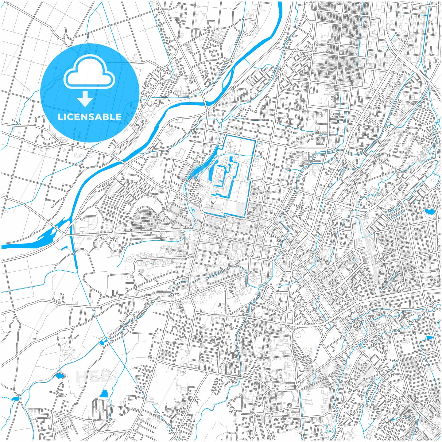 Hirosaki, Aomori, Japan, city map with high quality roads.