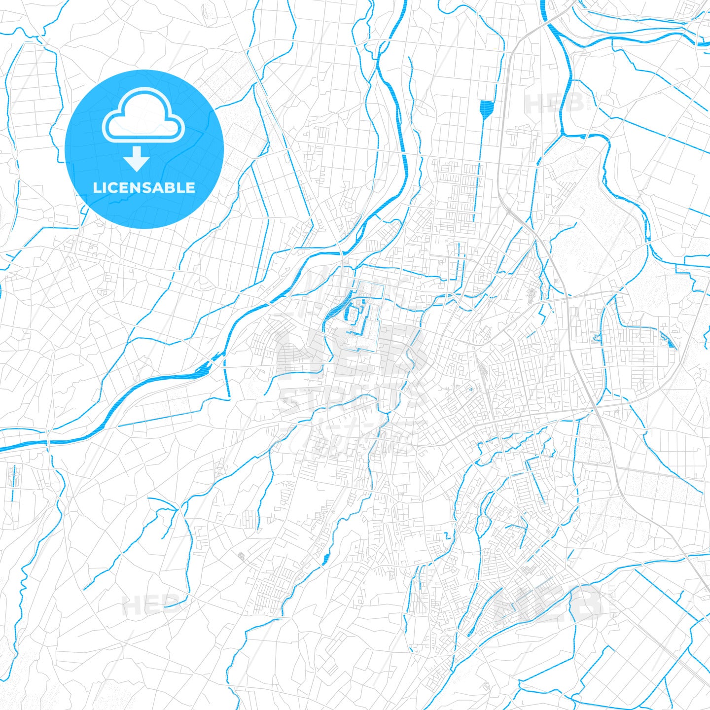 Hirosaki, Japan PDF vector map with water in focus