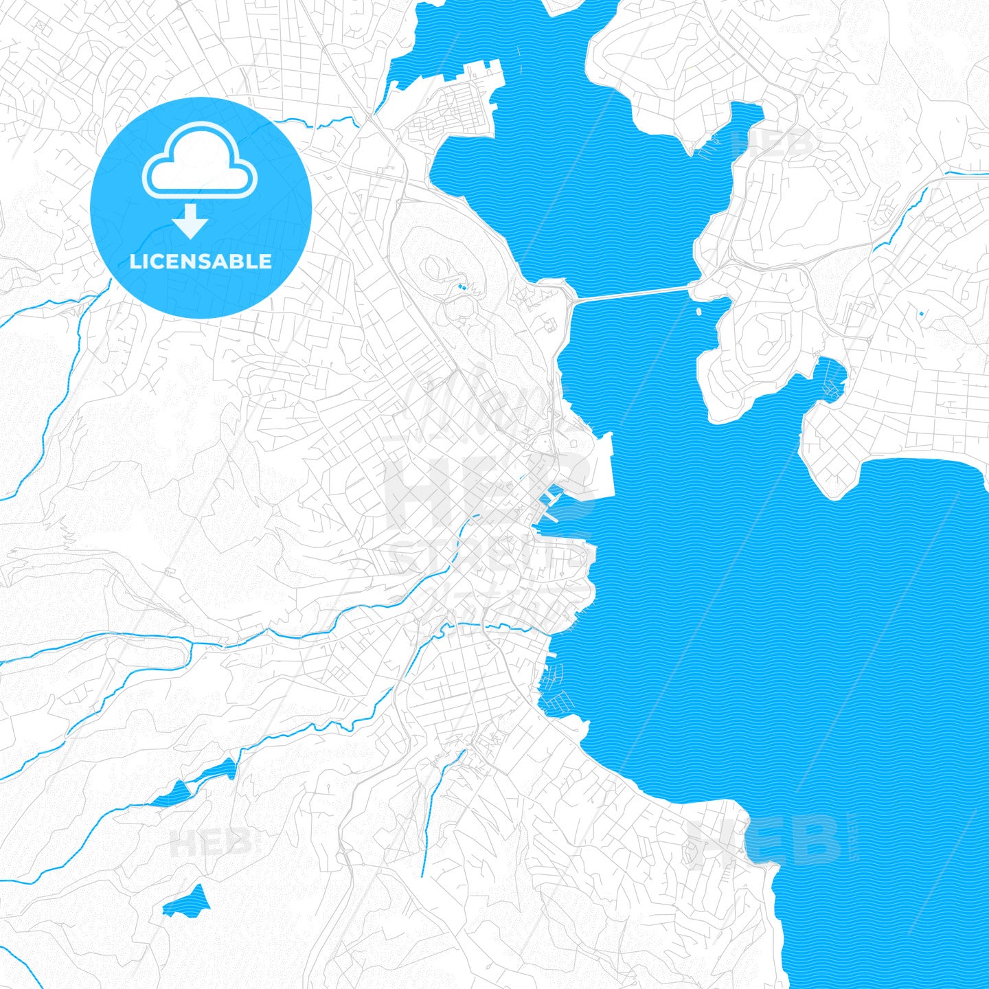 Hobart, Australia PDF vector map with water in focus