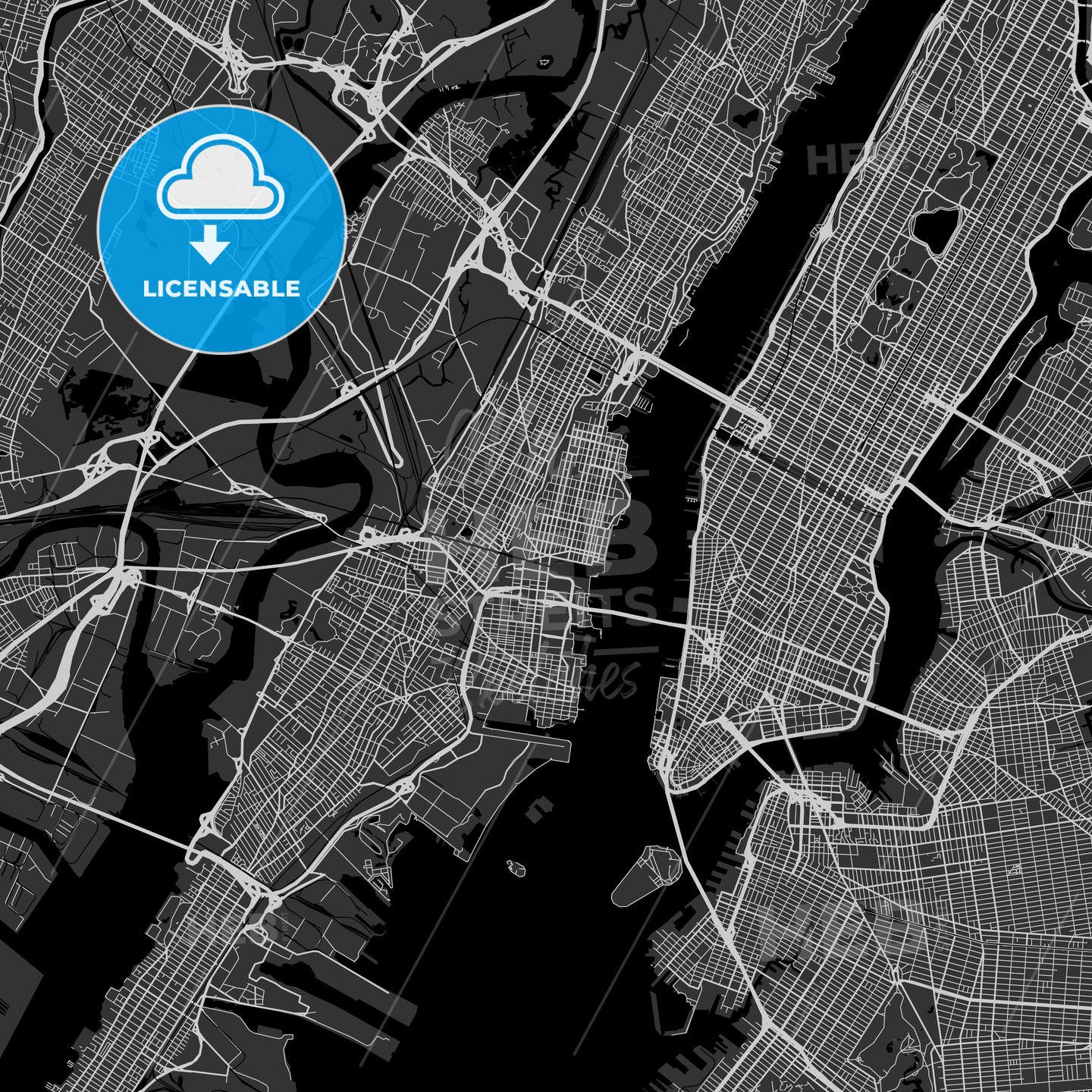 Hoboken, New Jersey - Area Map - Dark
