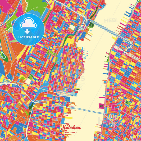 Hoboken, United States Crazy Colorful Street Map Poster Template - HEBSTREITS Sketches