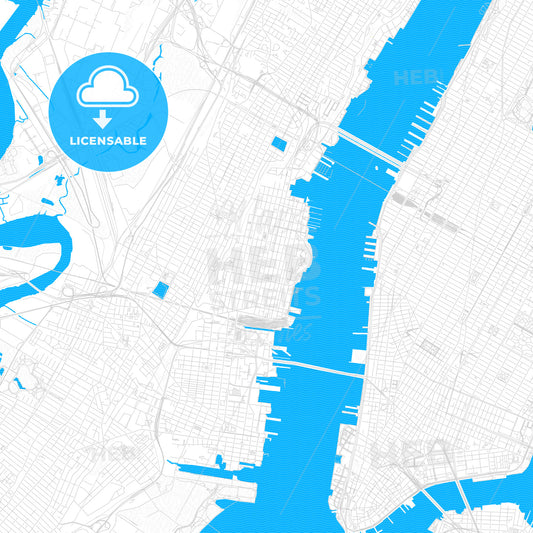 Hoboken, New Jersey, United States, PDF vector map with water in focus