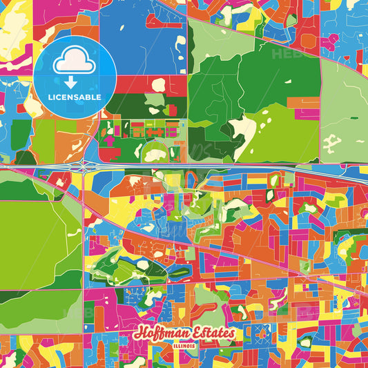 Hoffman Estates, United States Crazy Colorful Street Map Poster Template - HEBSTREITS Sketches