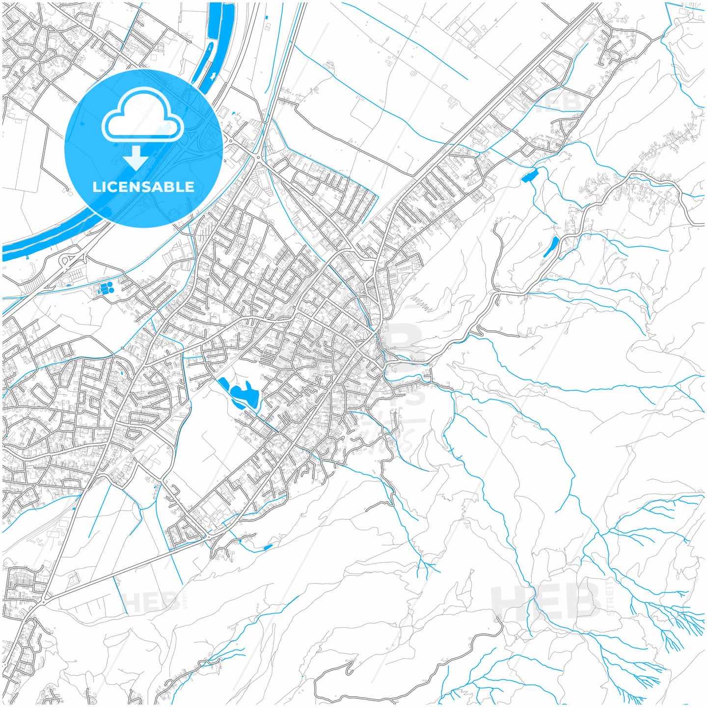 Hohenems, Vorarlberg, Austria, city map with high quality roads.