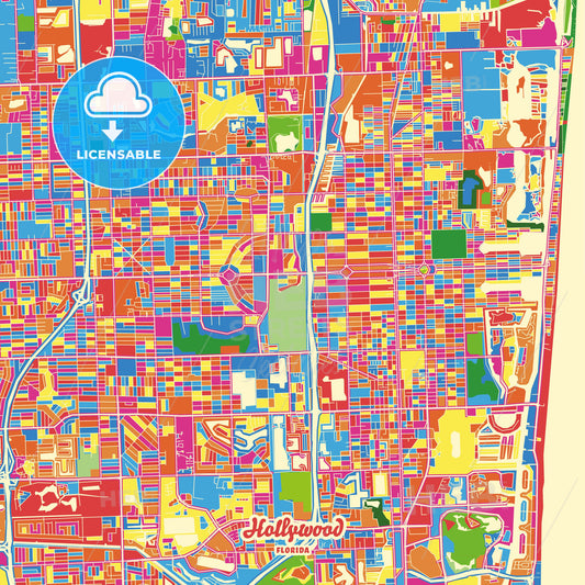 Hollywood, United States Crazy Colorful Street Map Poster Template - HEBSTREITS Sketches