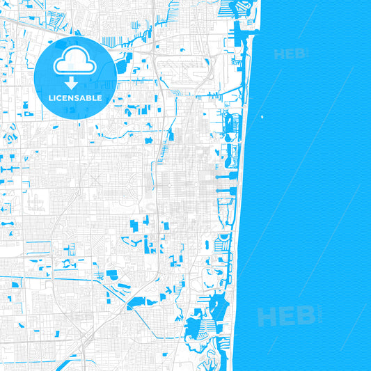 Hollywood, Florida, United States, PDF vector map with water in focus
