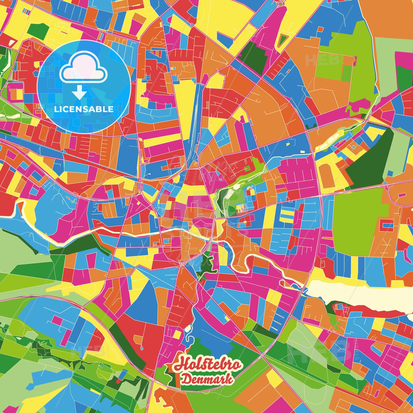 Holstebro, Denmark Crazy Colorful Street Map Poster Template - HEBSTREITS Sketches