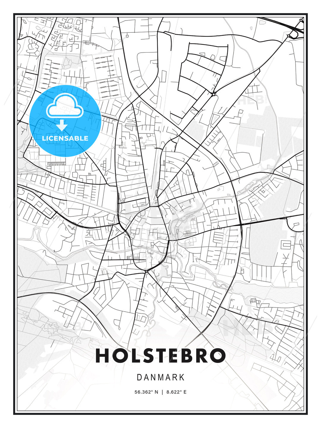 Holstebro, Denmark, Modern Print Template in Various Formats - HEBSTREITS Sketches