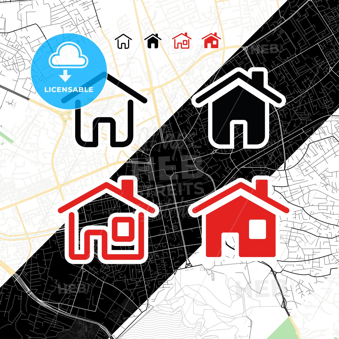Home House Icons On Vector Map