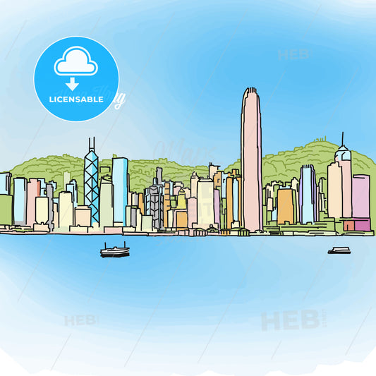 Hong Kong Colored Panorama Banner – instant download