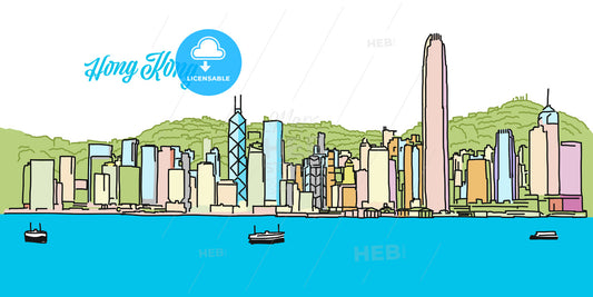 Hong Kong Colored Skyline Banner – instant download