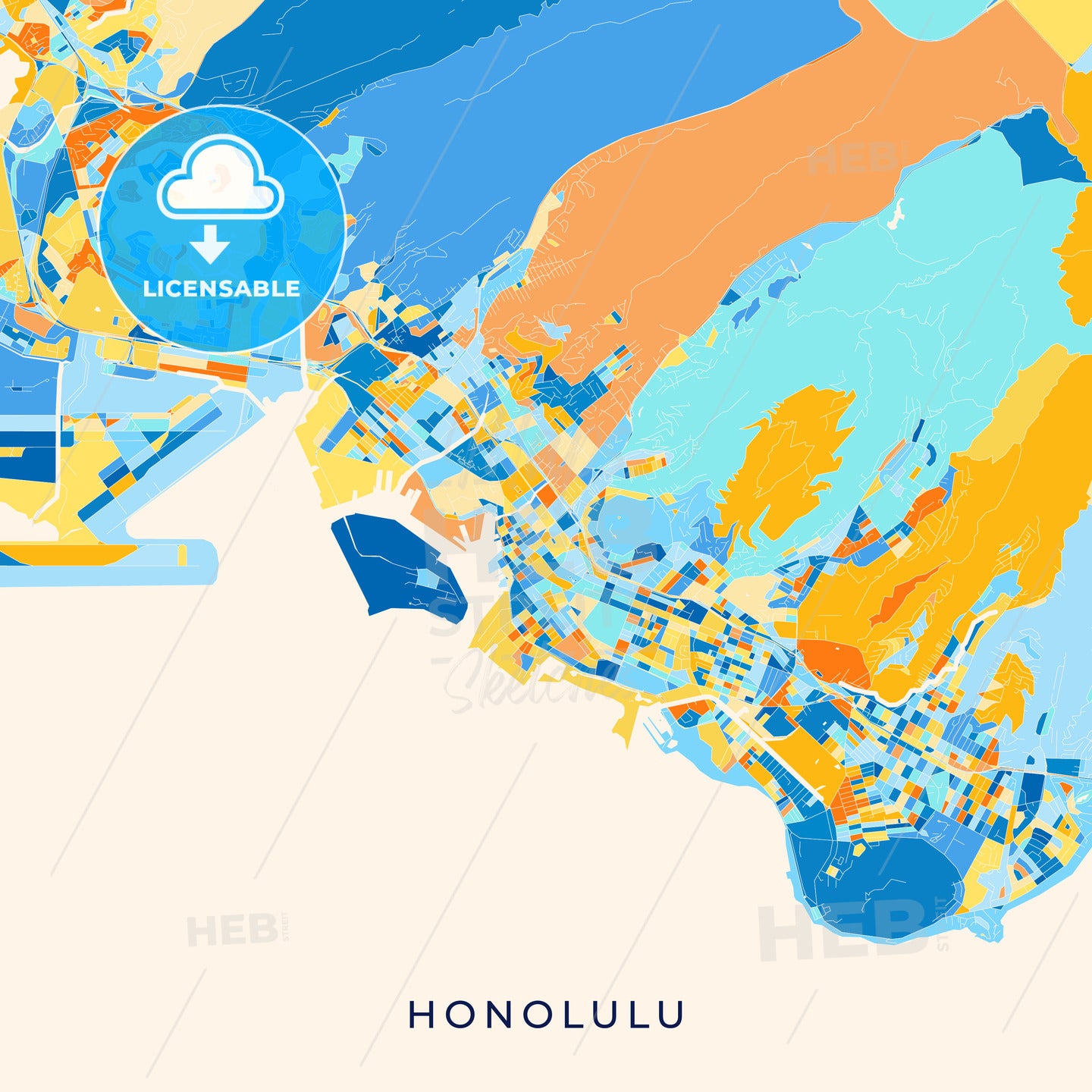 Honolulu colorful map poster template