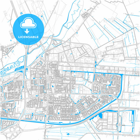 Hoogeveen, Drenthe, Netherlands, city map with high quality roads.