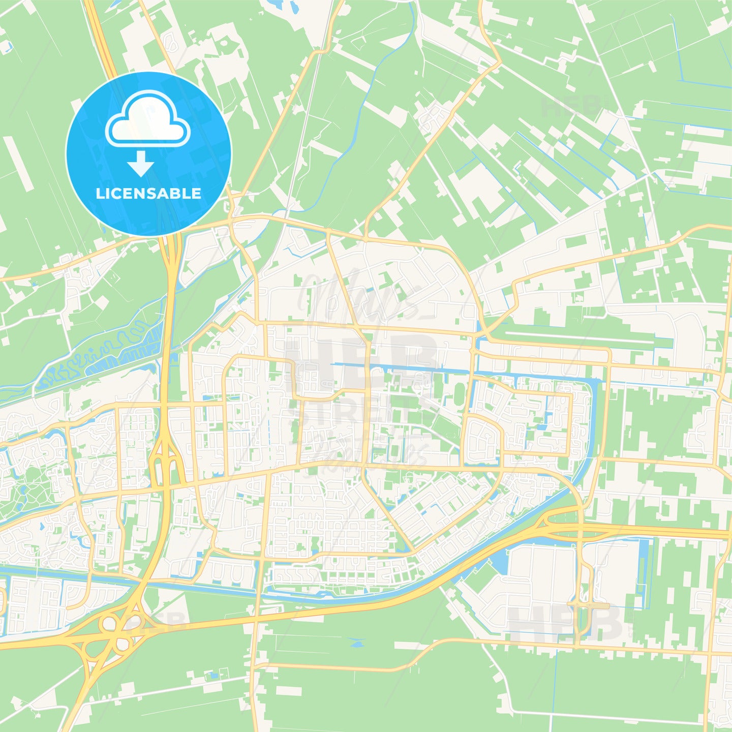 Hoogeveen, Netherlands Vector Map - Classic Colors