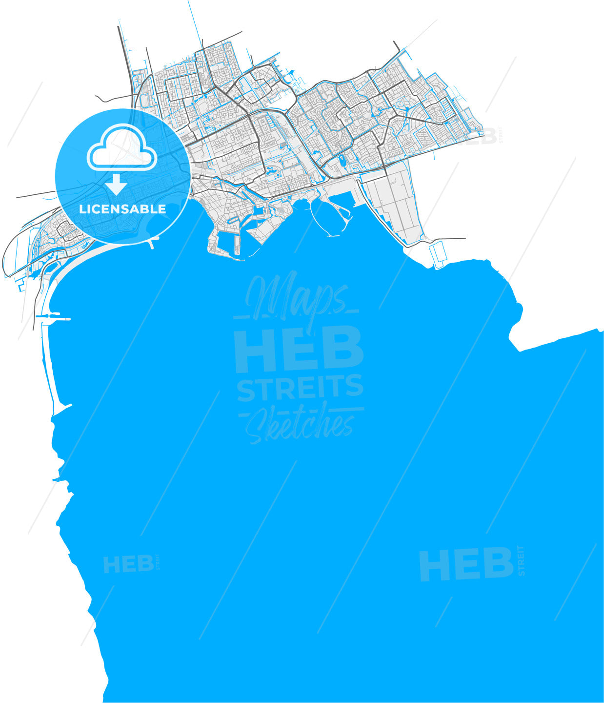Hoorn, North Holland, Netherlands, high quality vector map