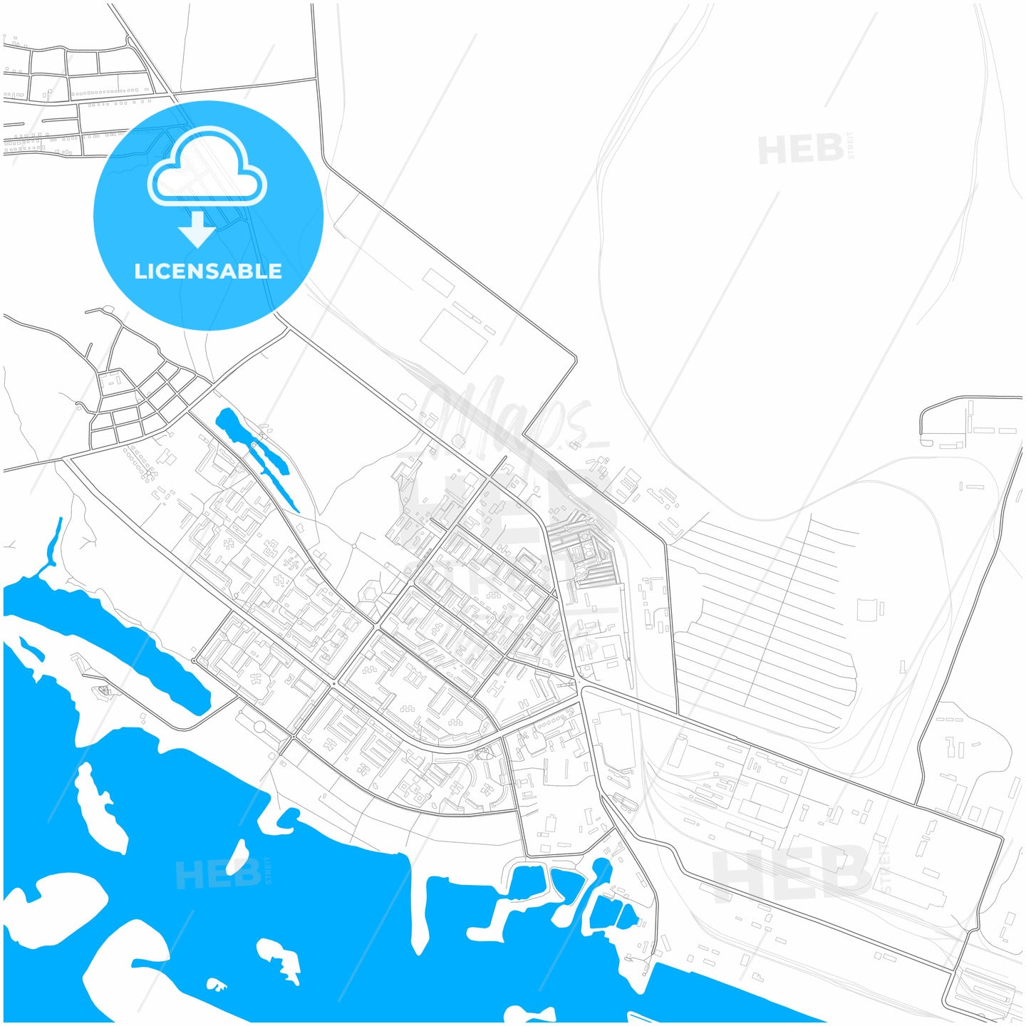 Horishni Plavni, Poltava Oblast, Ukraine, city map with high quality roads.