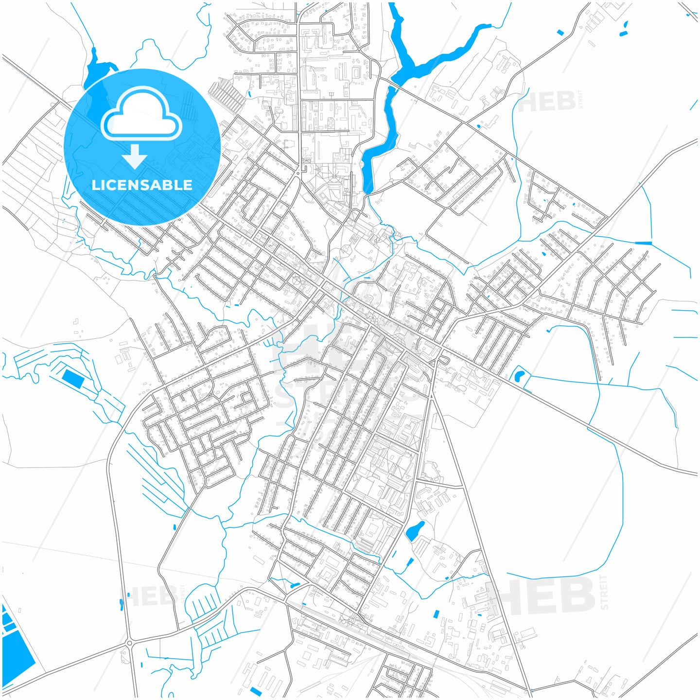 Horki, Rajon, Belarus, city map with high quality roads.