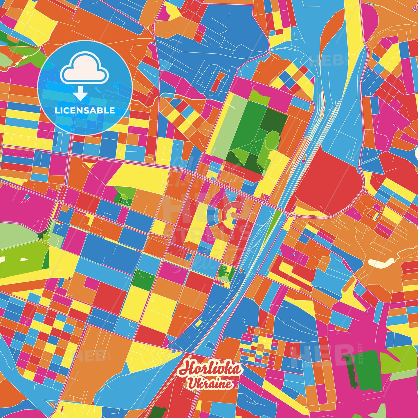 Horlivka, Ukraine Crazy Colorful Street Map Poster Template - HEBSTREITS Sketches
