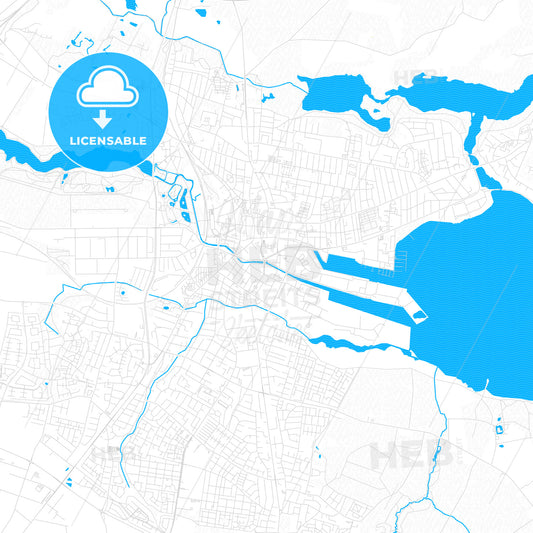 Horsens, Denmark PDF vector map with water in focus
