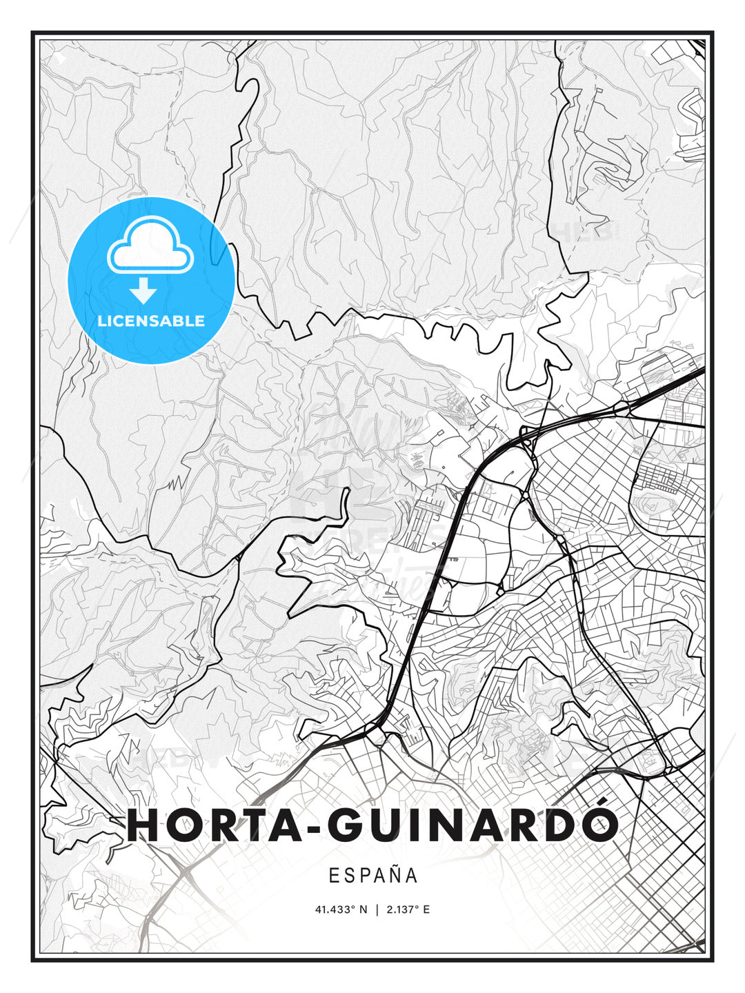 Horta-Guinardó, Spain, Modern Print Template in Various Formats - HEBSTREITS Sketches