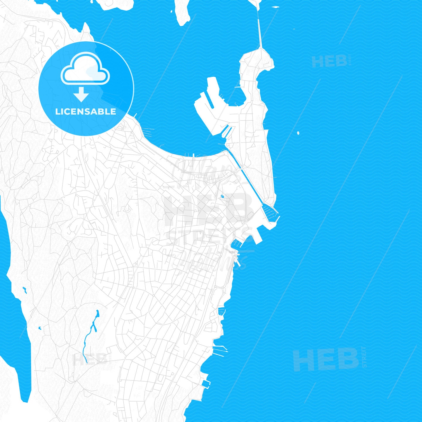 Horten, Norway PDF vector map with water in focus