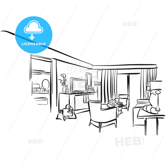 Hote Suite Vector Outline Sketch – instant download