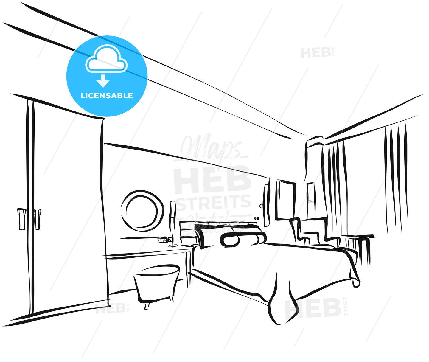 Hotel Room Interieur Coloring Page – instant download
