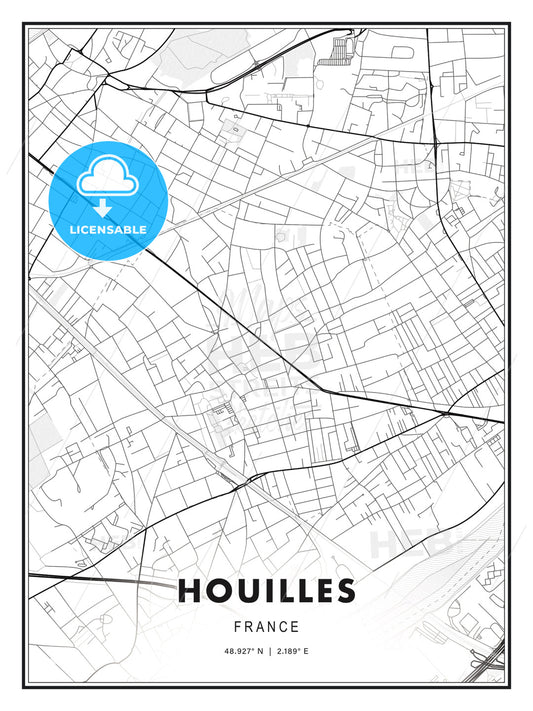 Houilles, France, Modern Print Template in Various Formats - HEBSTREITS Sketches