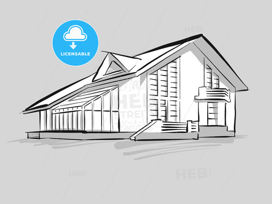 House with conservatory sketch – instant download