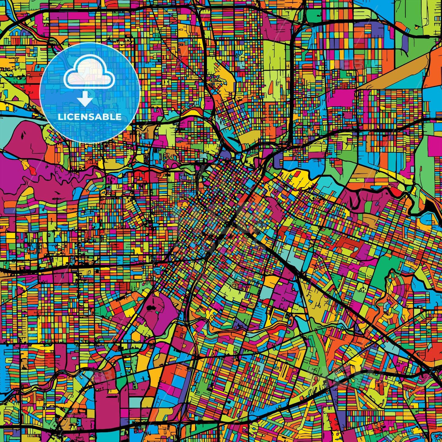 Houston Colorful Vector Map on Black