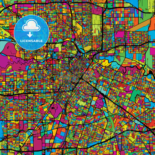 Houston Colorful Vector Map on Black