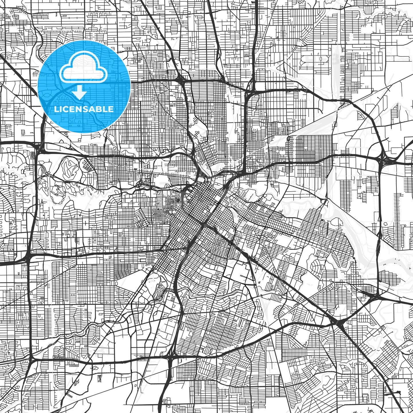 Houston, Texas - Area Map - Light