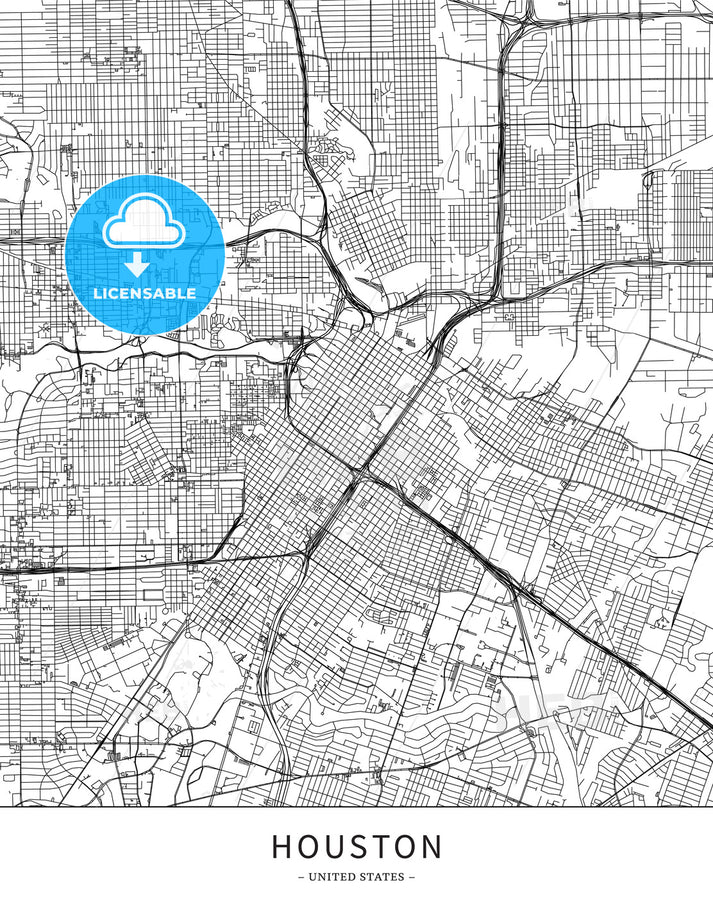 Houston, United States, Map Poster Borderless Print Template – HEBSTREITS