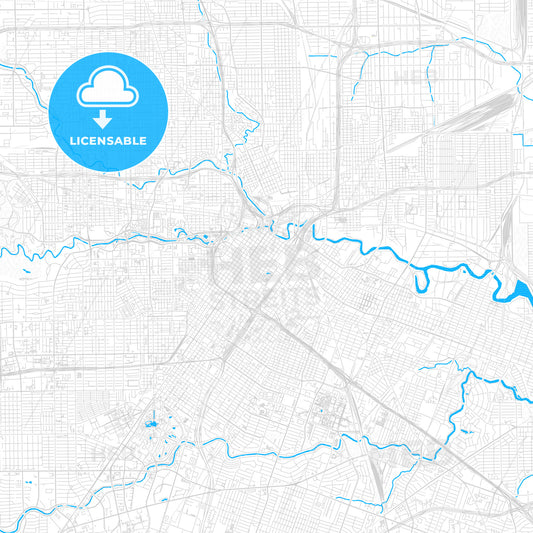 Houston, Texas, United States, PDF vector map with water in focus