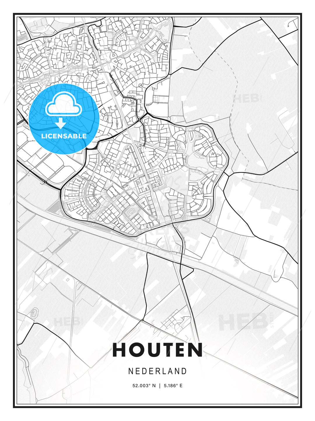 Houten, Netherlands, Modern Print Template in Various Formats - HEBSTREITS Sketches