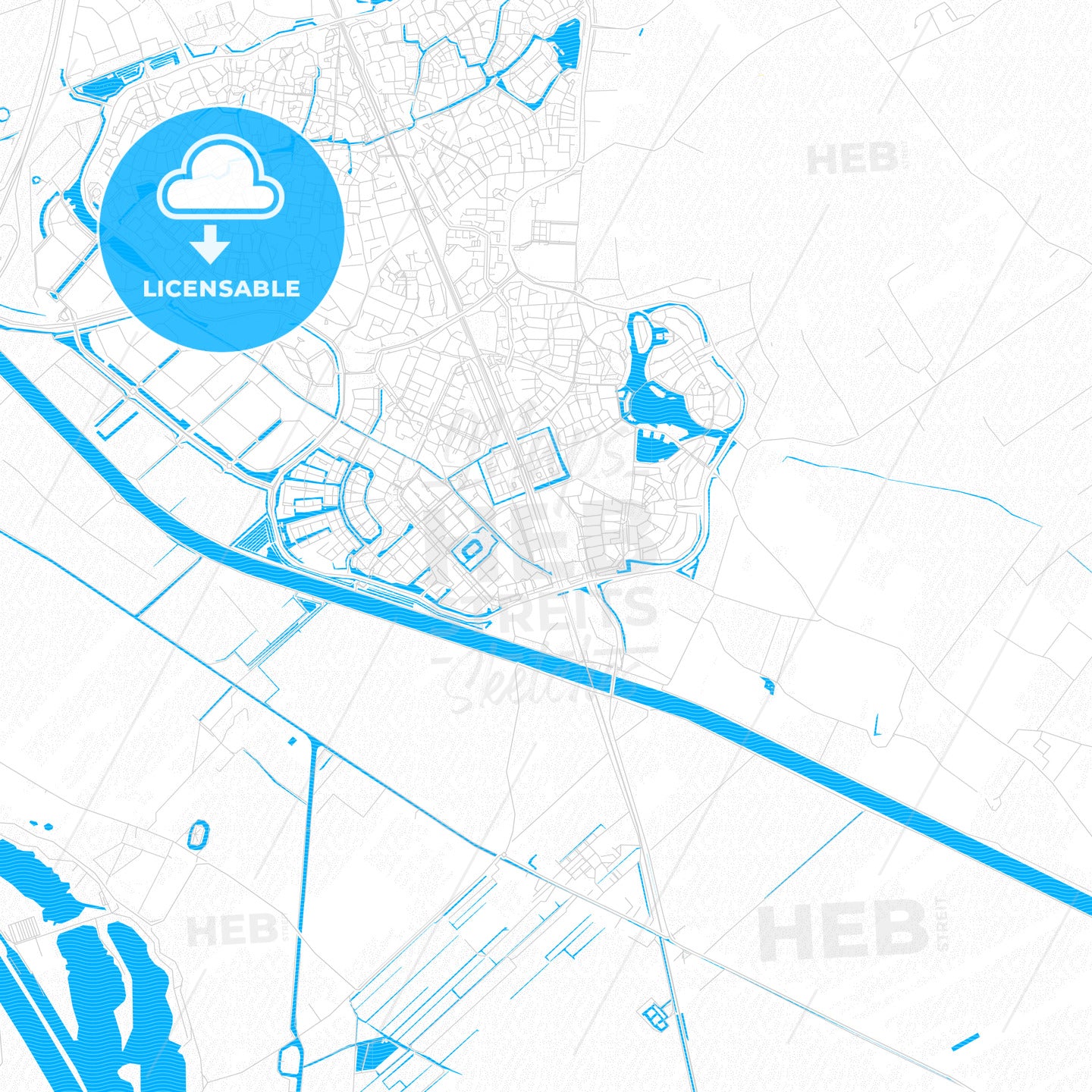 Houten, Netherlands PDF vector map with water in focus