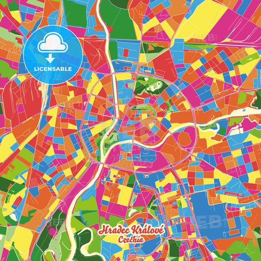 Hradec Králové, Czechia Crazy Colorful Street Map Poster Template - HEBSTREITS Sketches