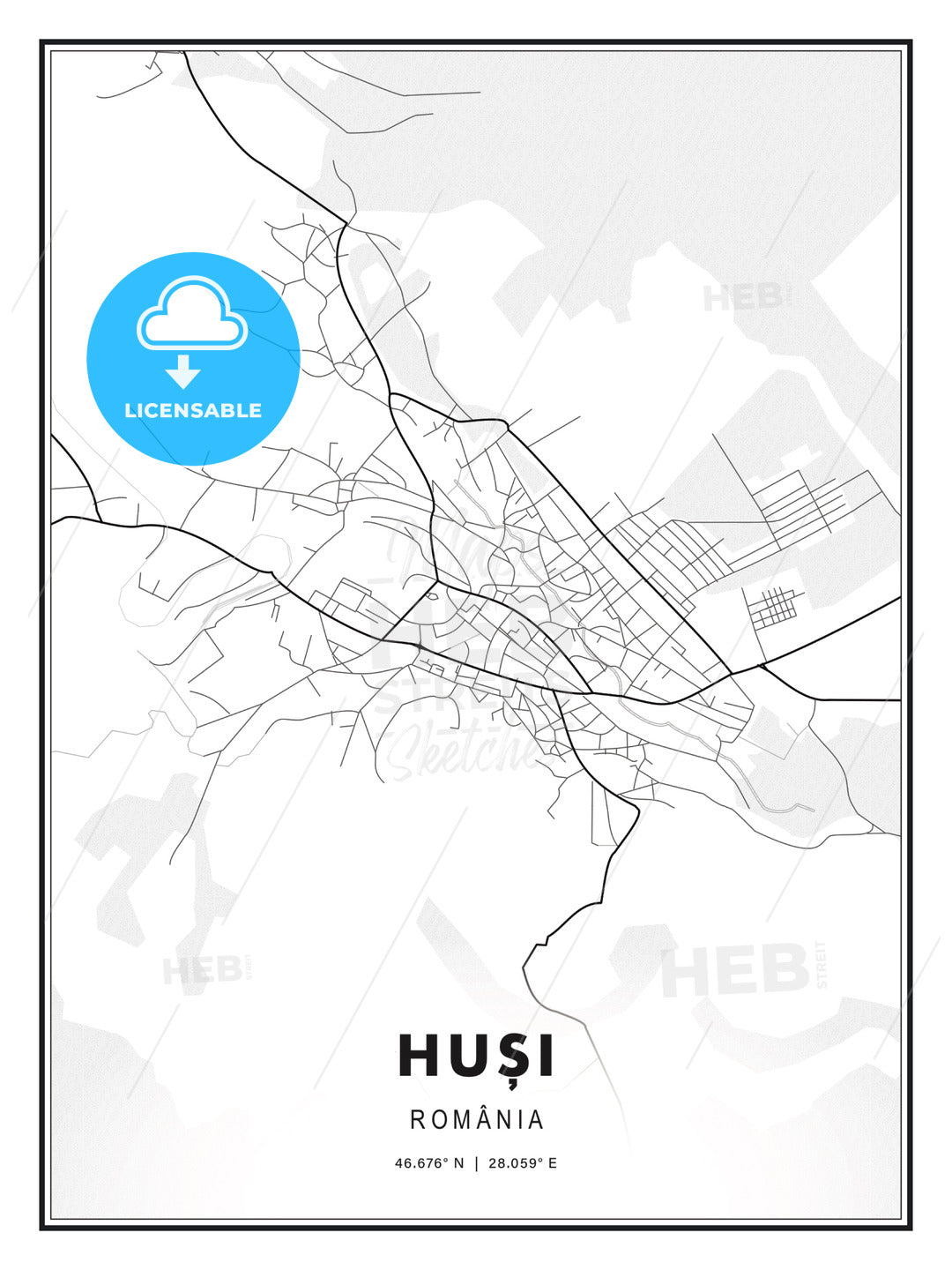 Huși, Romania, Modern Print Template in Various Formats - HEBSTREITS Sketches