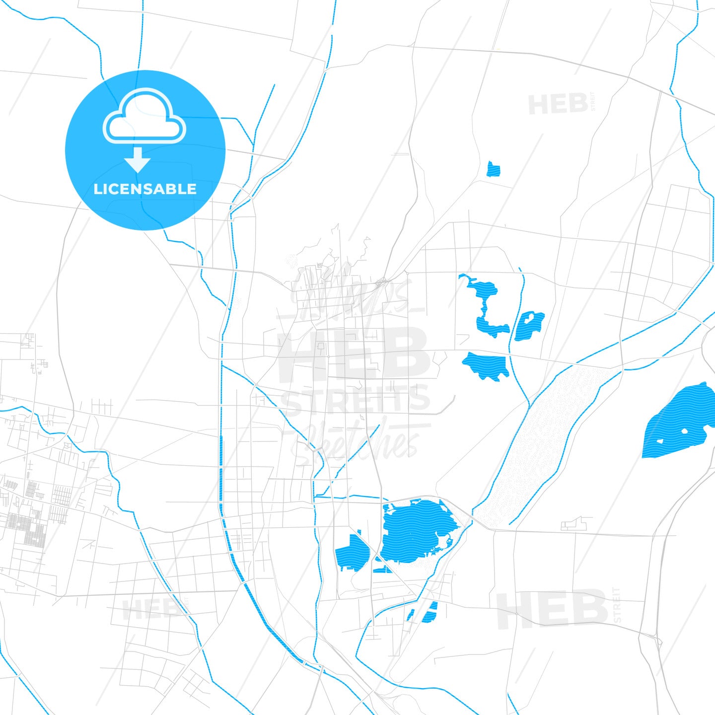 Huaibei, China PDF vector map with water in focus