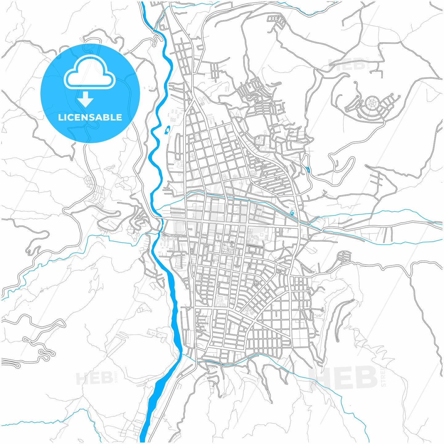 Huaraz, Peru, city map with high quality roads.