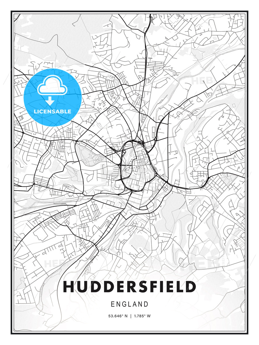 Huddersfield, England, Modern Print Template in Various Formats - HEBSTREITS Sketches