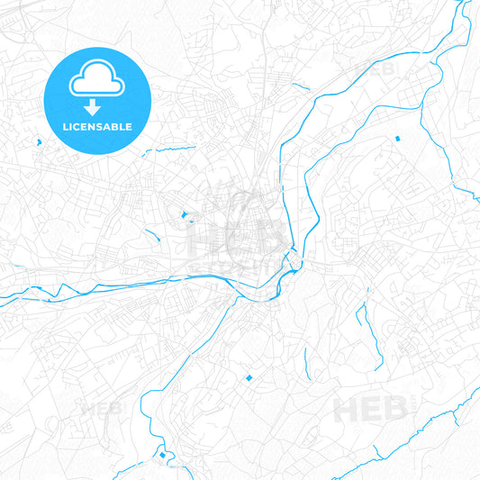 Huddersfield, England PDF vector map with water in focus