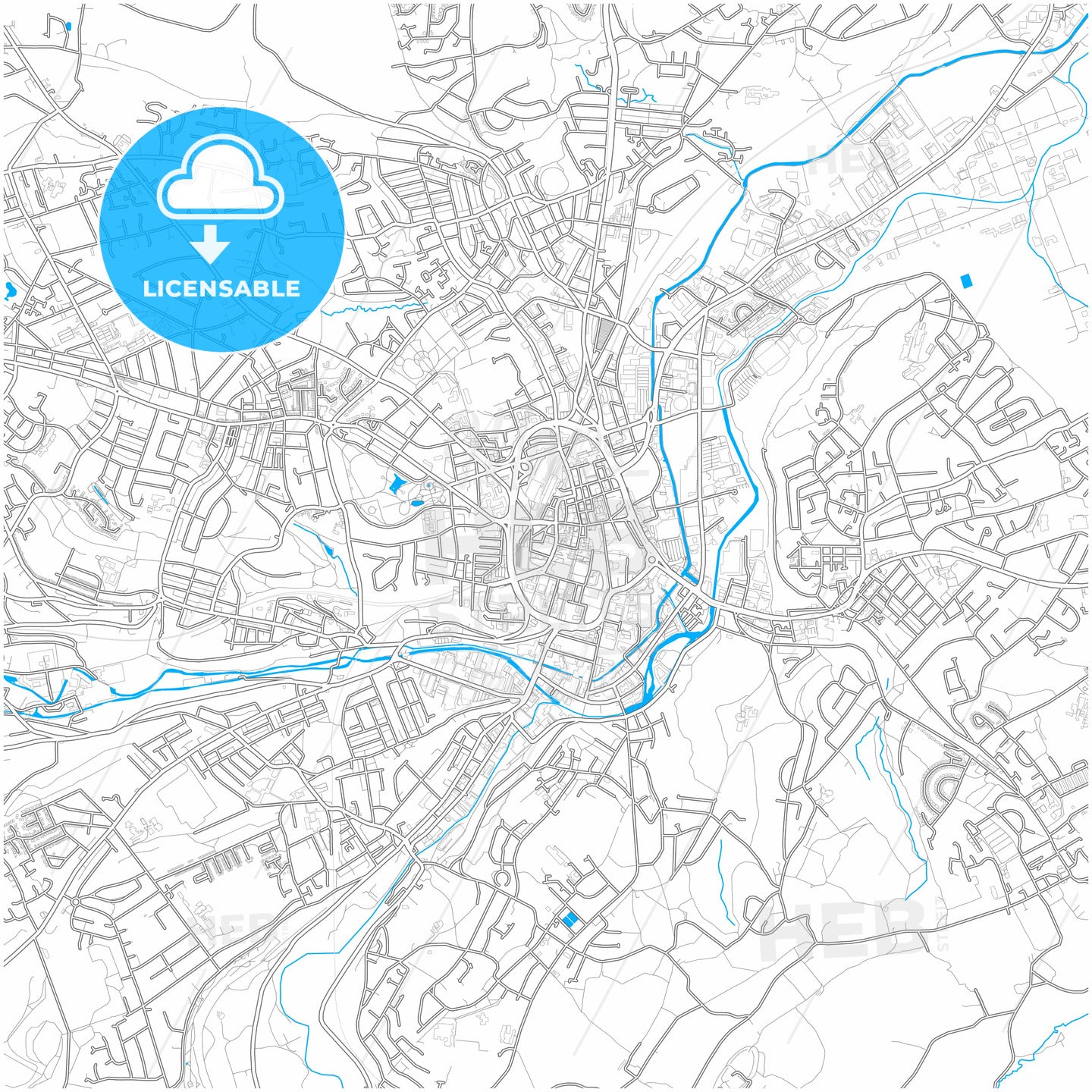 Huddersfield, Yorkshire and the Humber, England, city map with high quality roads.