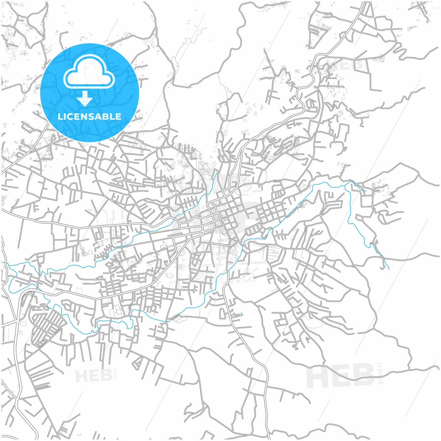 Huehuetenango, Huehuetenango, Guatemala, city map with high quality roads.