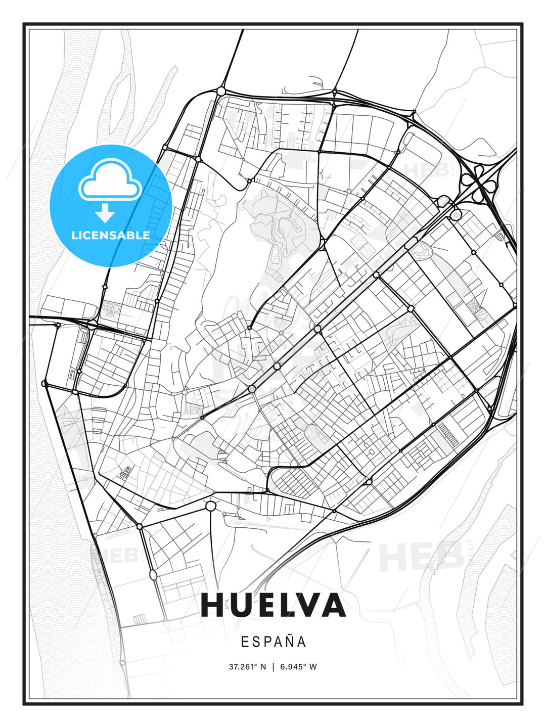 Huelva, Spain, Modern Print Template in Various Formats - HEBSTREITS Sketches